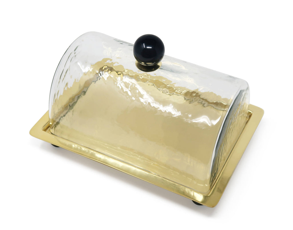 Rectangle Cake Dome Gold with Ball Knob - 10.2"L