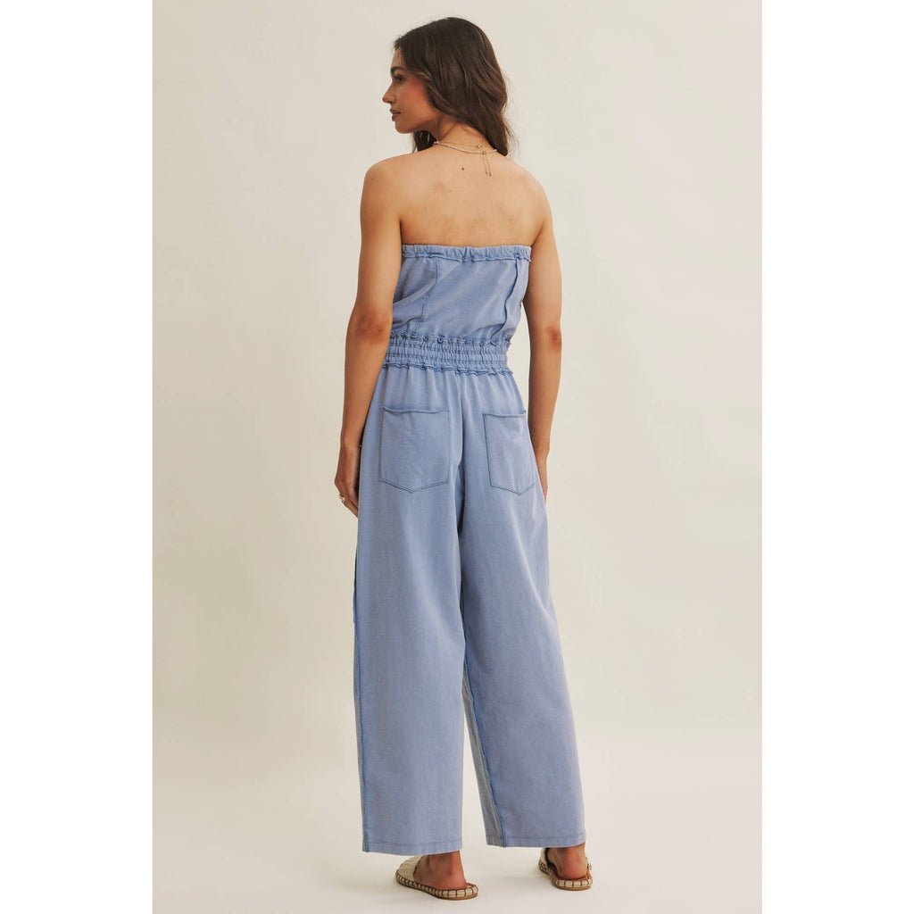 BEACH TOWN WEEKEND MINERAL-WASHED STRAPLESS JUMPSUIT