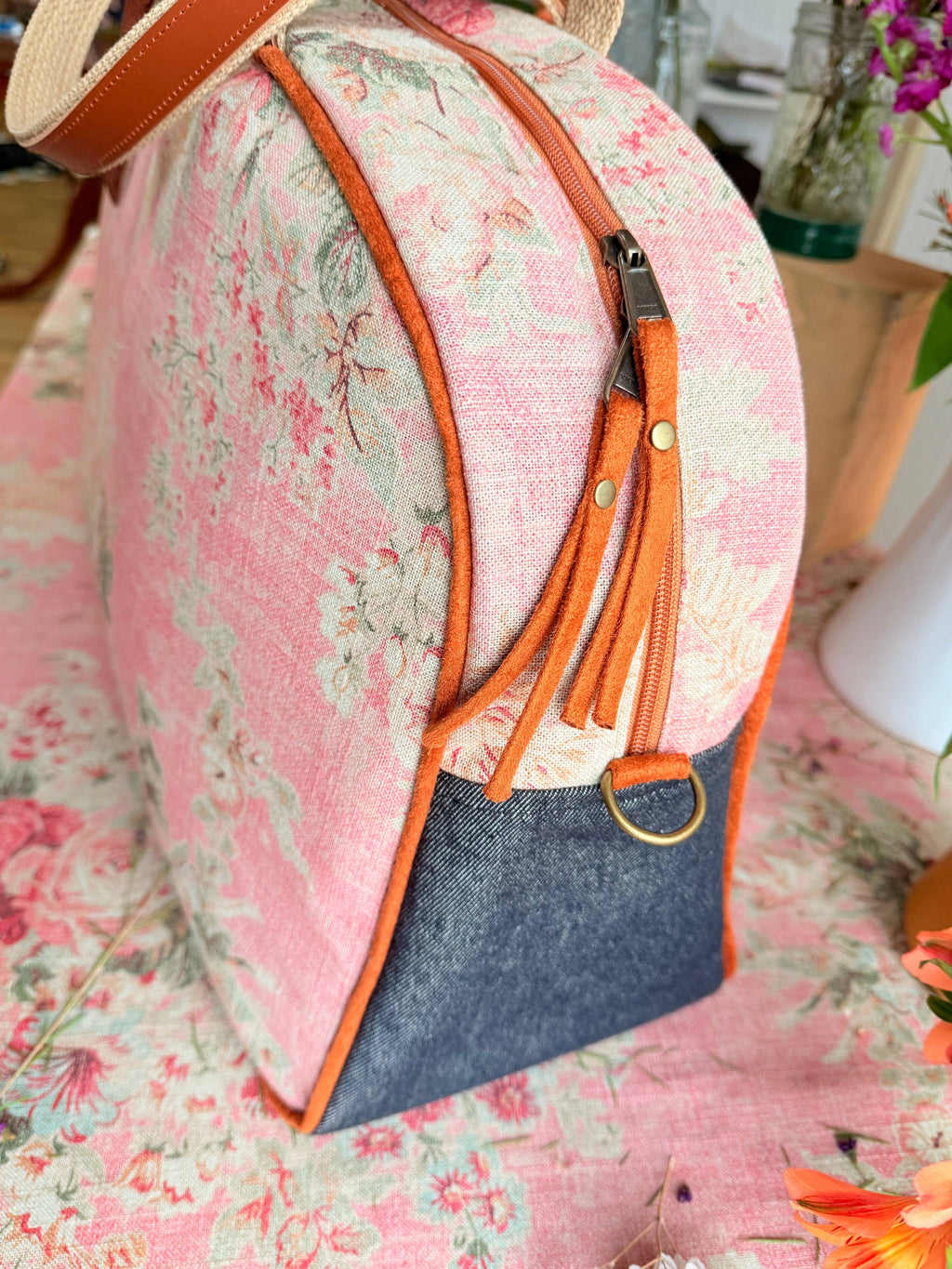 Rosewood Overnighter-Atenti USA Handmade Weekender, Floral Travel Bag