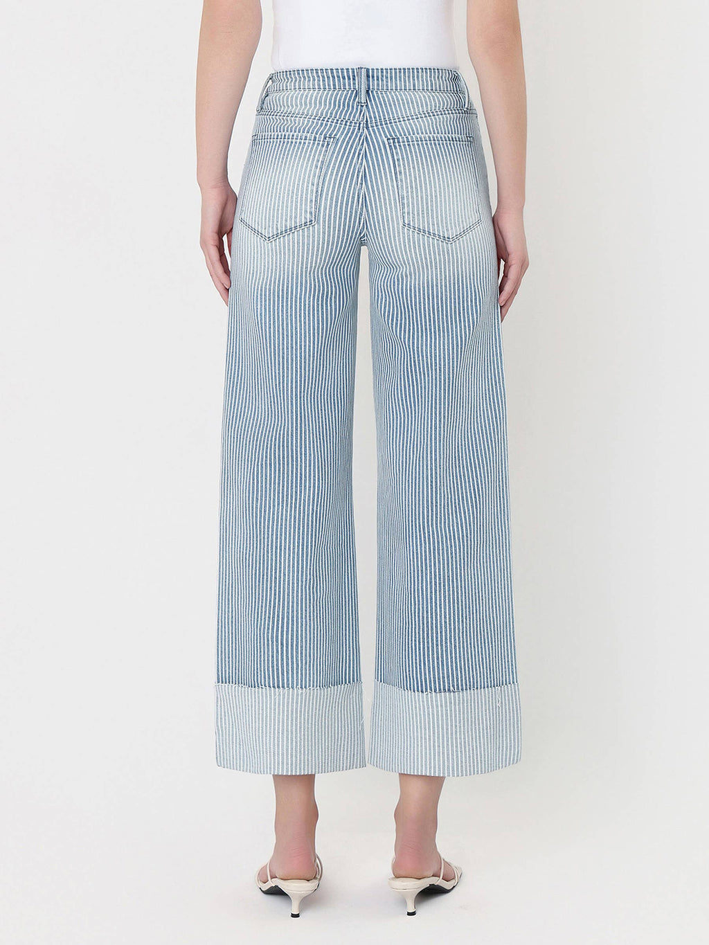 HIGH RISE CUFFED STRIPED CROP WIDE JEANS V3859STN