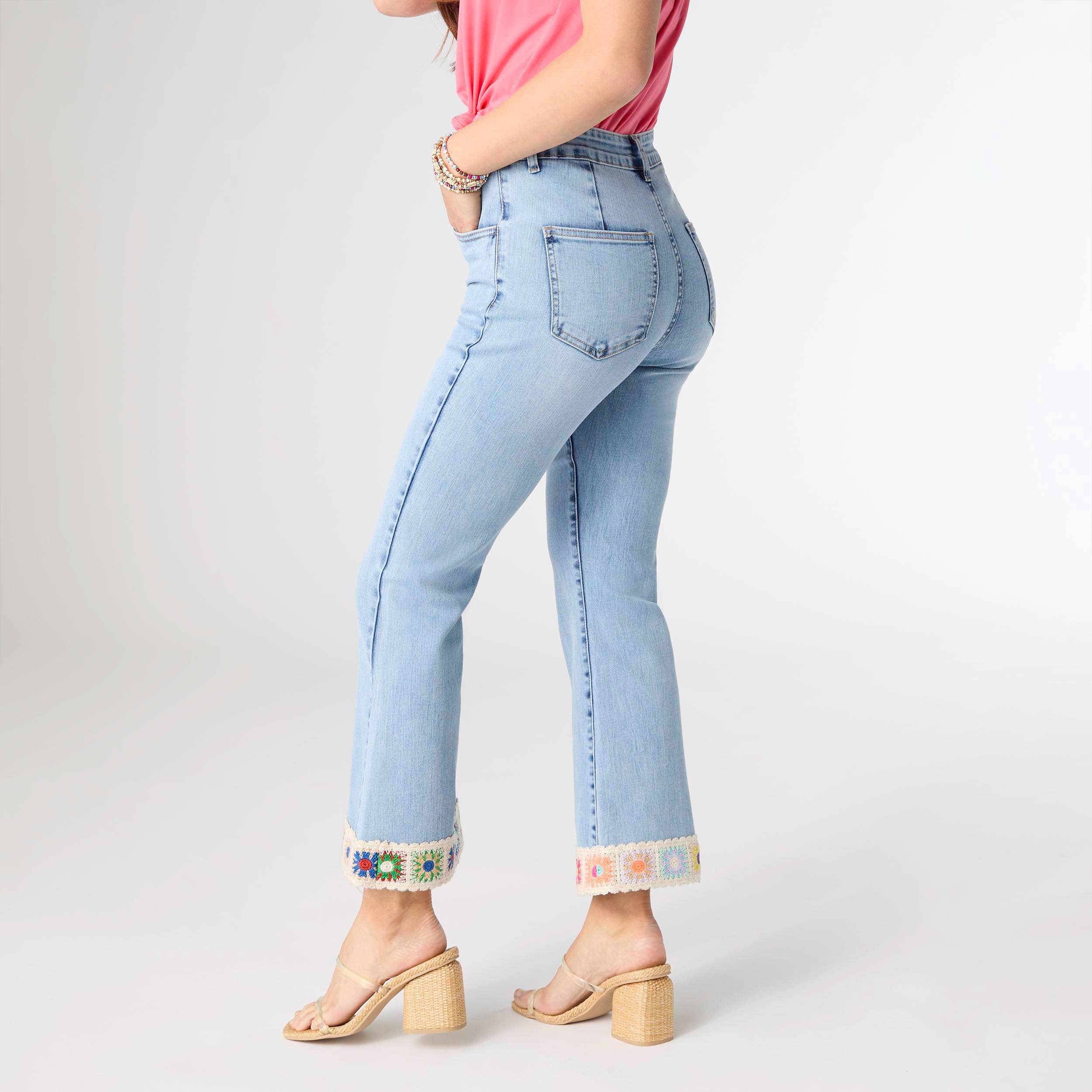 EverStretch Flare Crop with Crochet Floral Trim