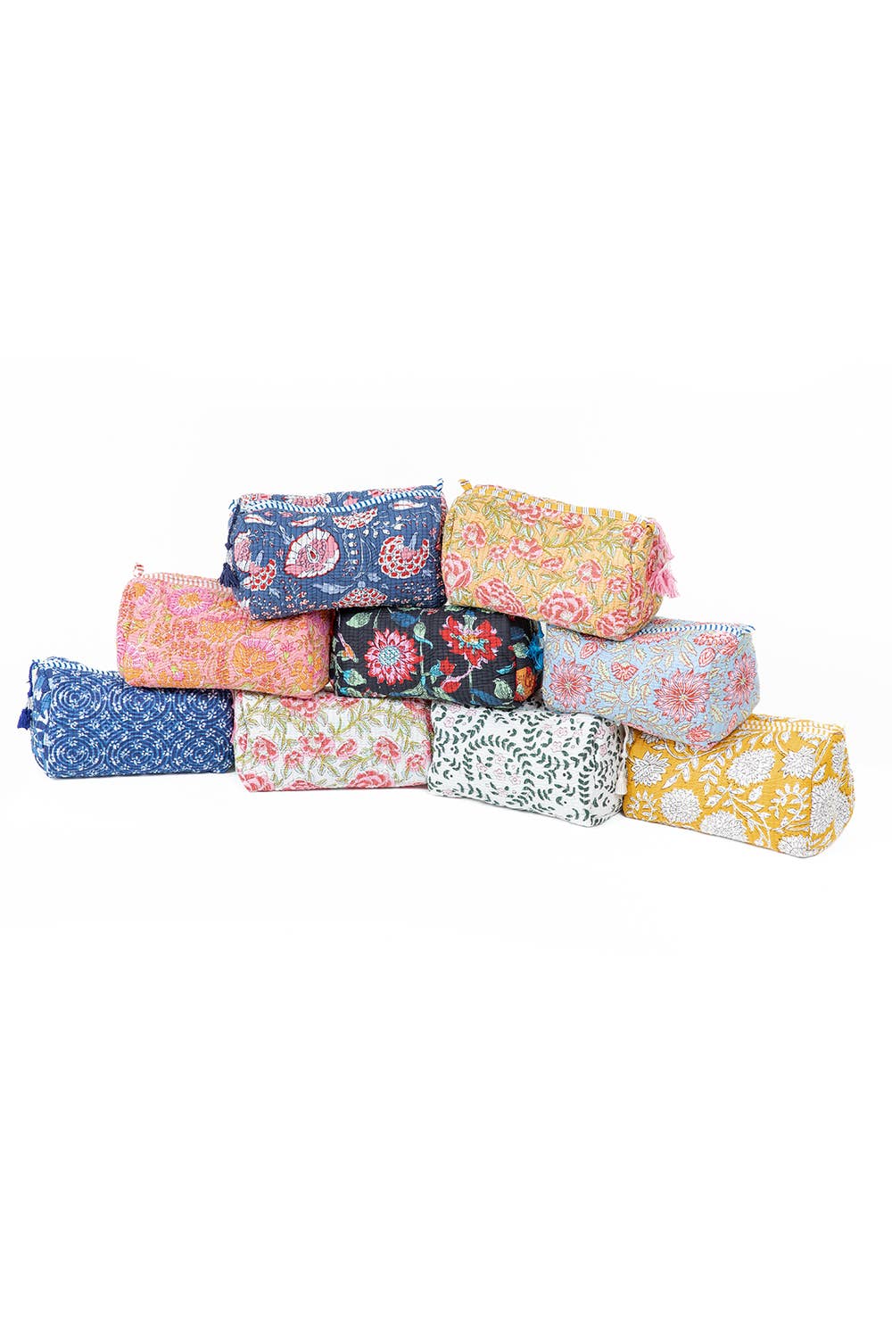Indigo Quilted Cotton Toiletry Bag Set