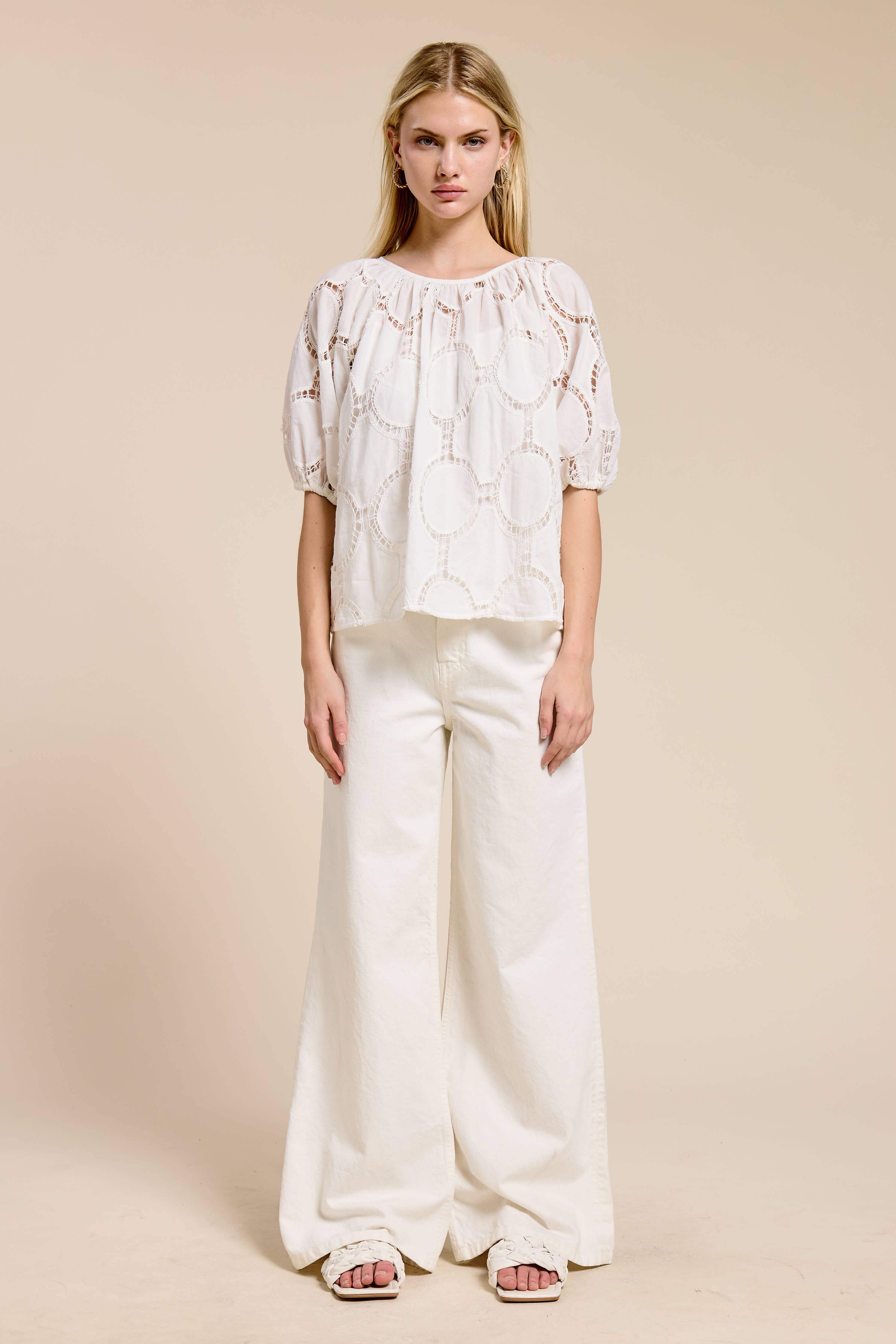 Bloom Eyelet Cotton Short-Sleeve Blouse