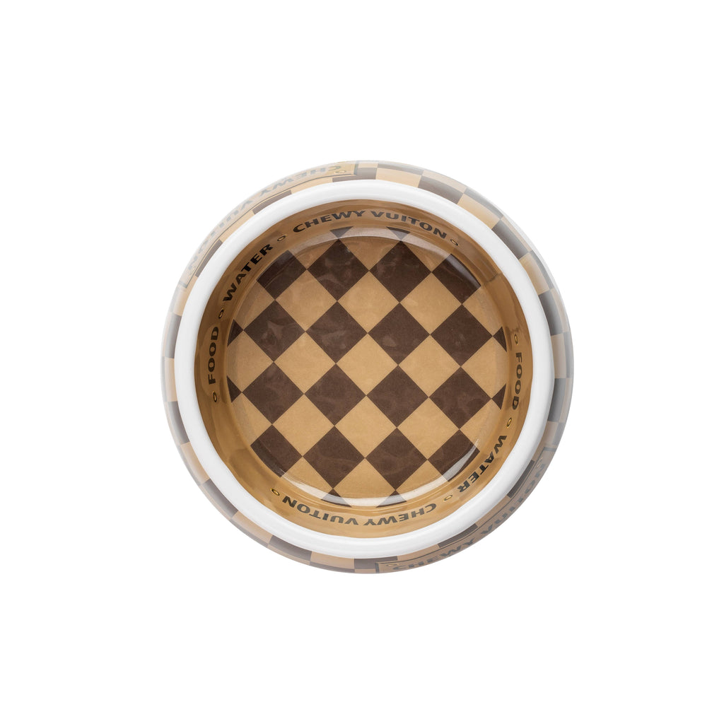 Tan Checker Chewy Vuiton Bowl - 3 Sizes!! Dog Bowls