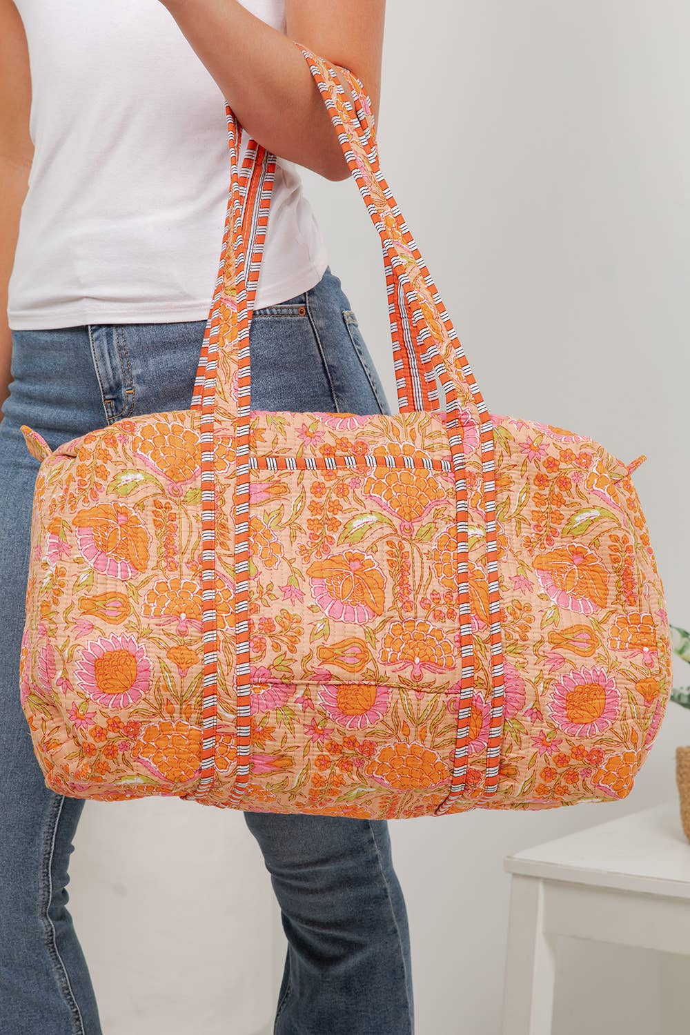 Floral Quilted Cotton Duffle Bag