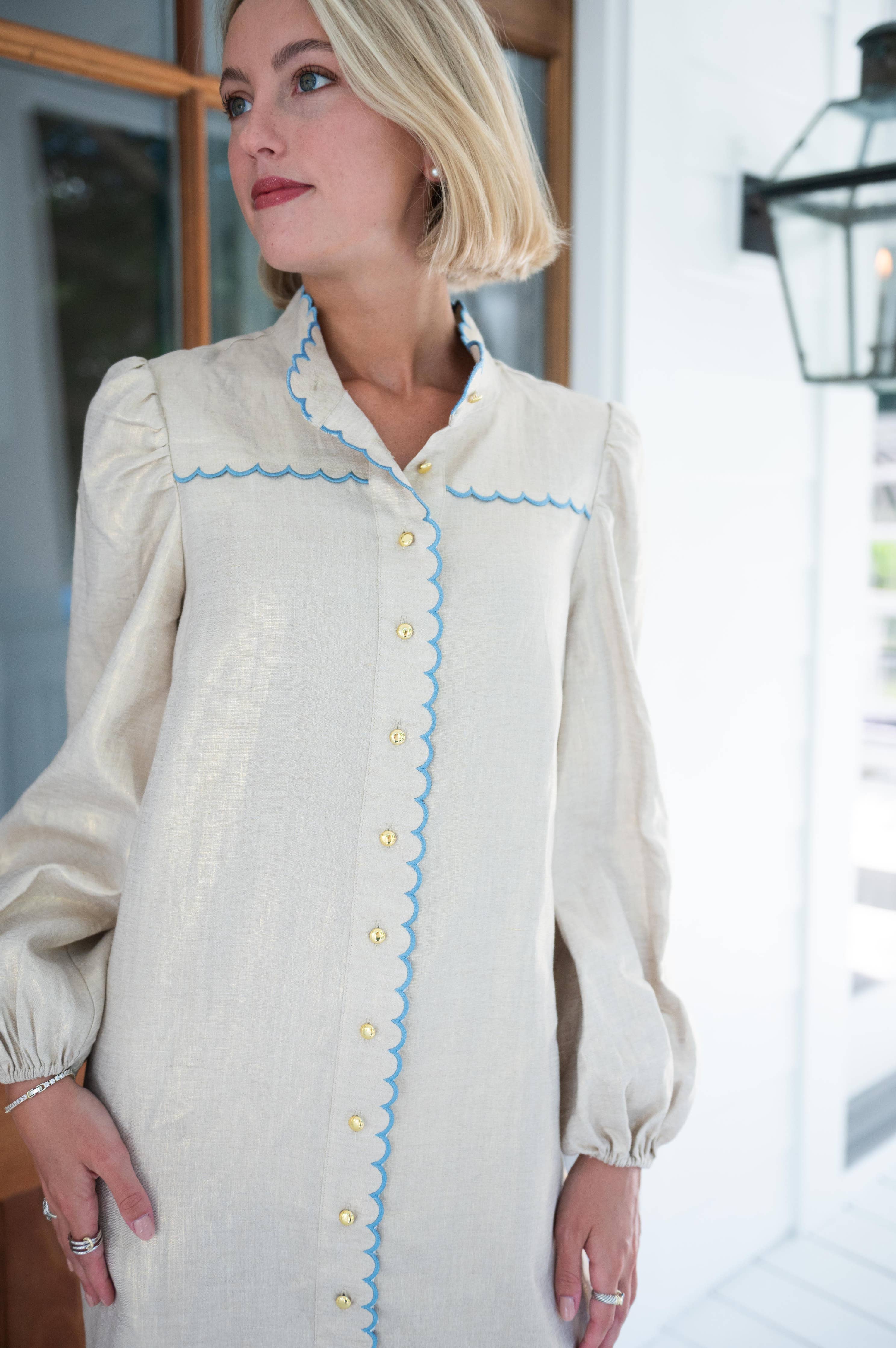 Gold Scalloped Shirt Dress