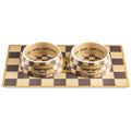 Tan Checker Chewy Vuiton Bowls & Placemat Set Dog Food Bowl