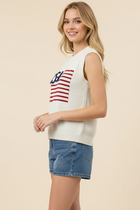 AMERICAN FLAG SWEATER TOP - 7020WS