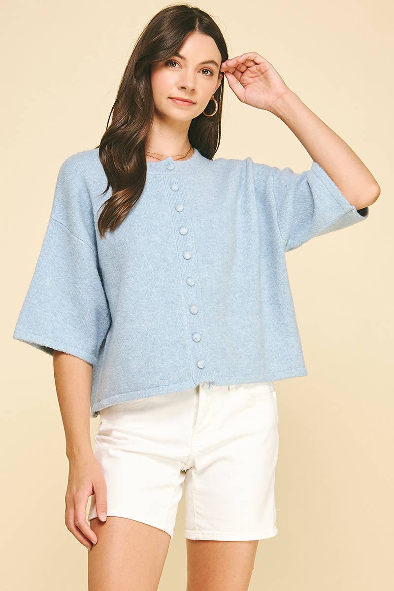 BUTTON DOWN SHORT SLEEVE SWEATER - 6752W