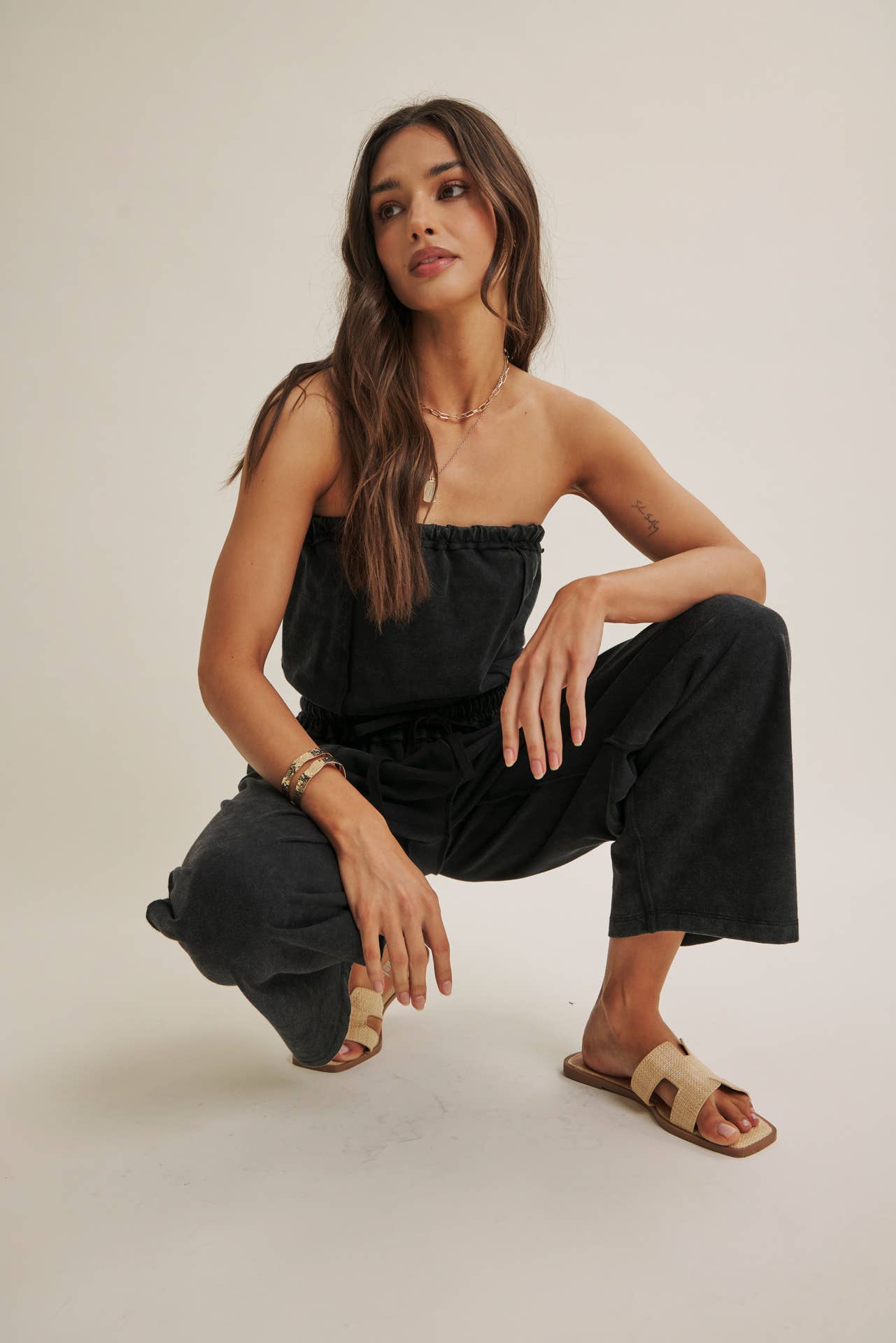 BEACH TOWN WEEKEND MINERAL-WASHED STRAPLESS JUMPSUIT