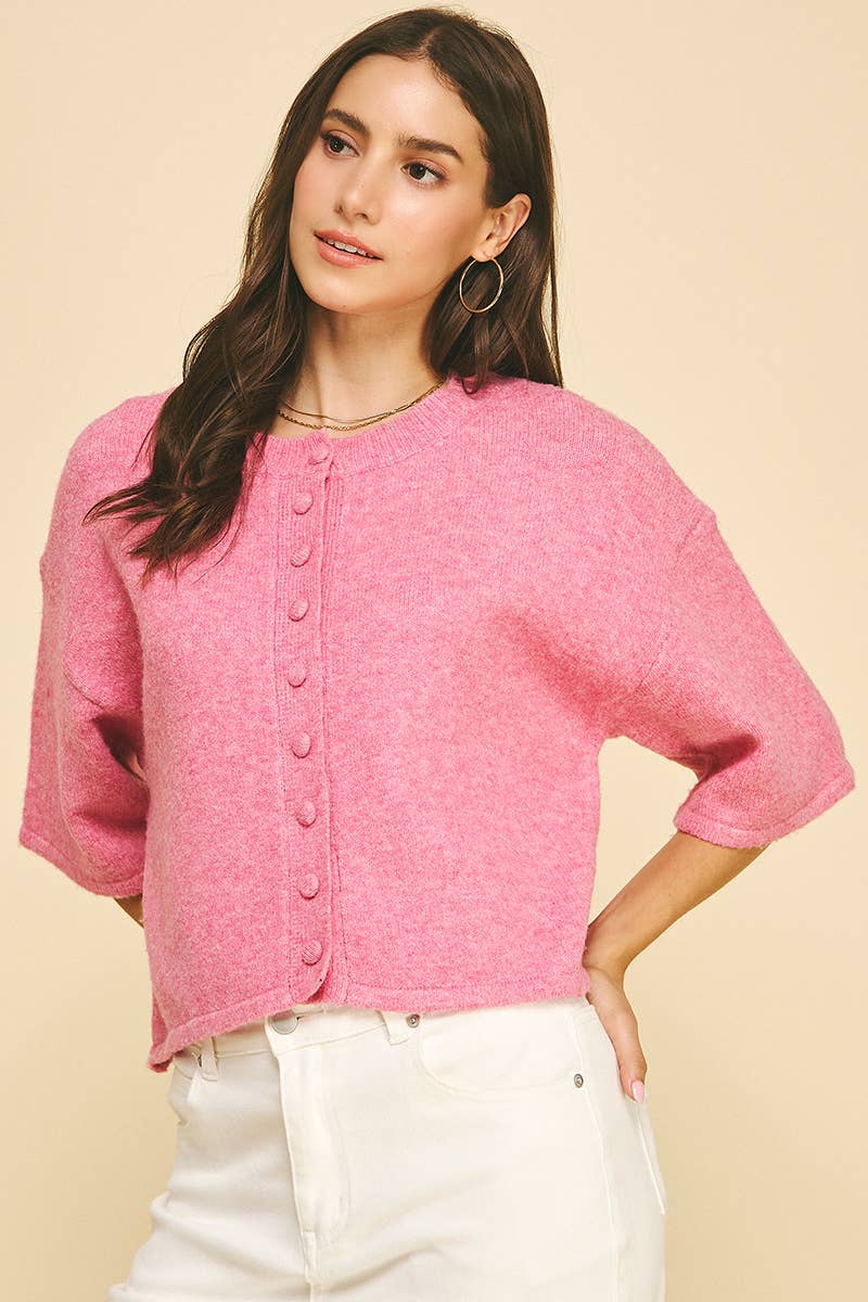 BUTTON DOWN SHORT SLEEVE SWEATER - 6752W