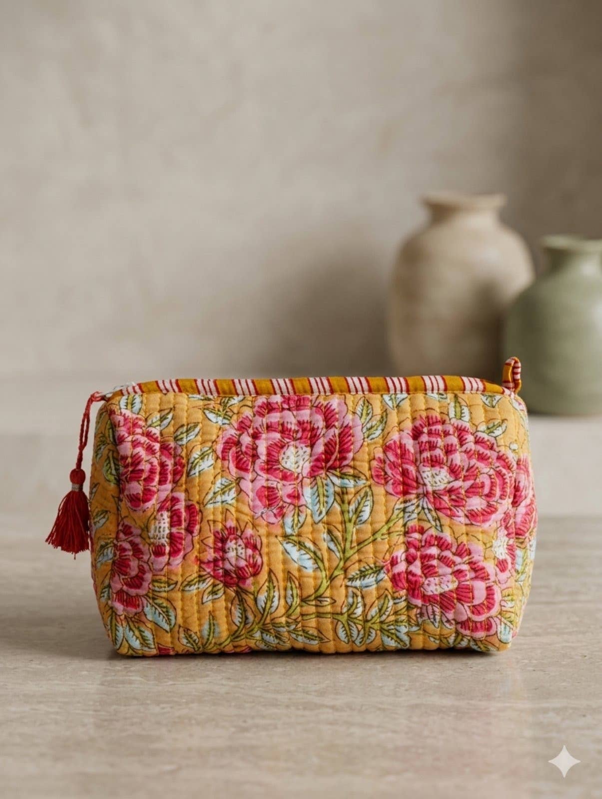 Floral print Quilted Cotton Toiletry Bag Set