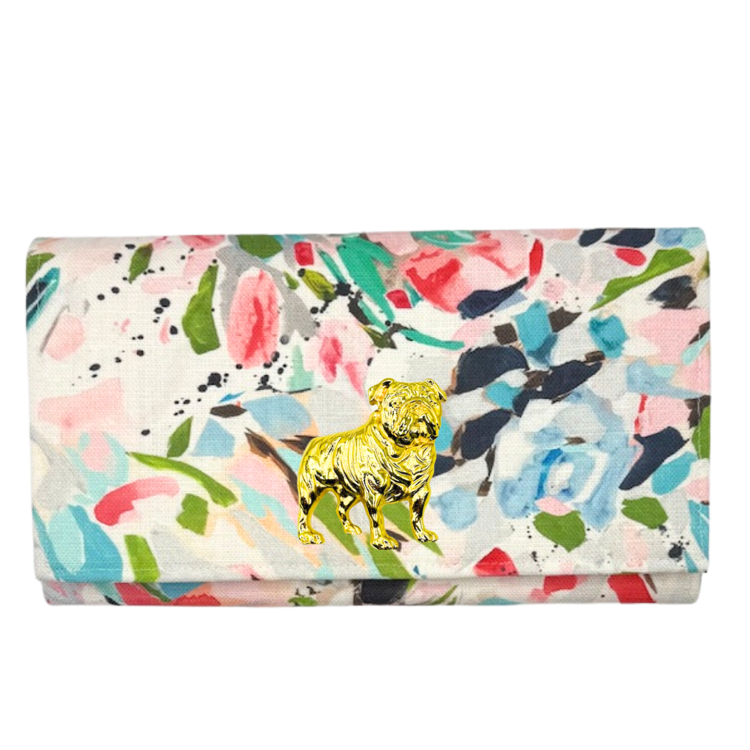 Painterly Linen Paulette Clutch w/ Pink Linen Lining