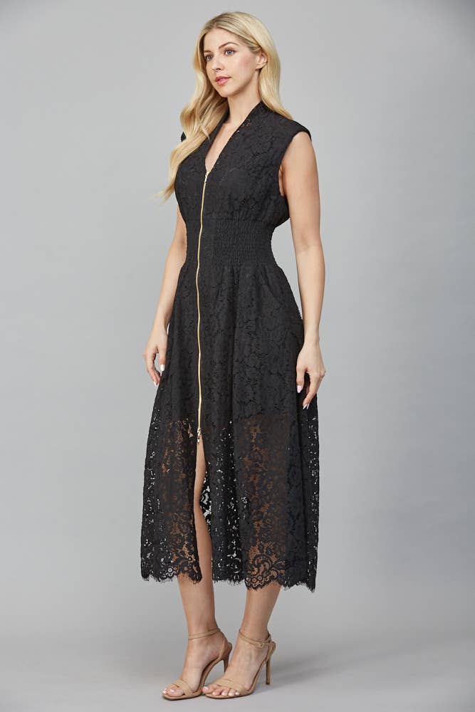 FRONT ZIP CLOSURE SLVL LACE DRESS FD34114