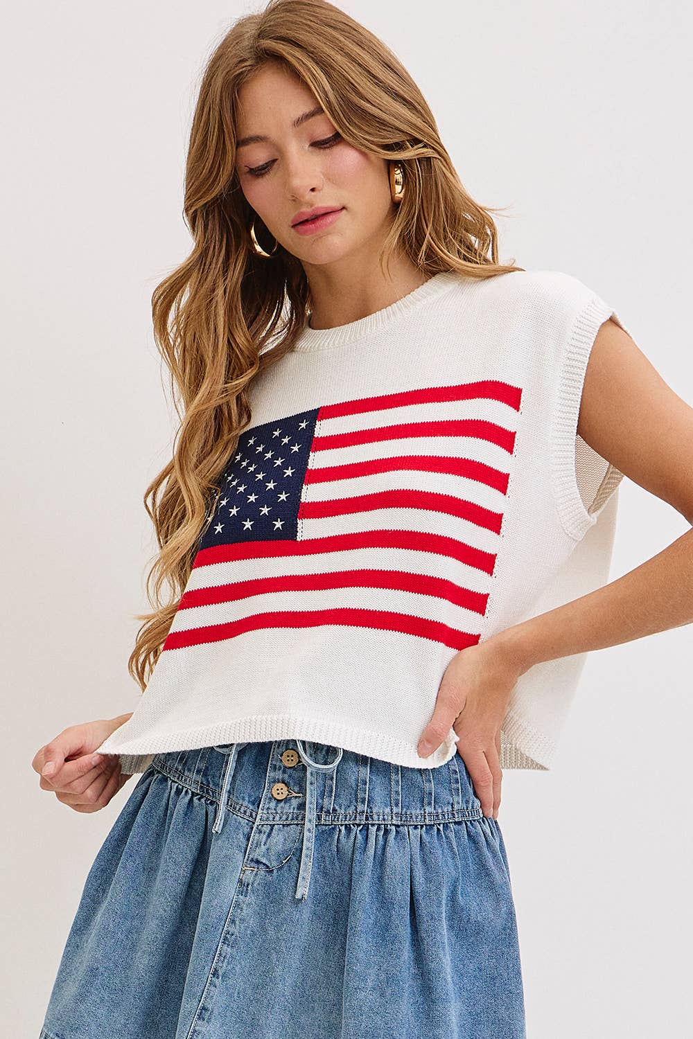 PATRIOTIC AMERICAN FLAG KNIT  STAR AND STRIPES TOP