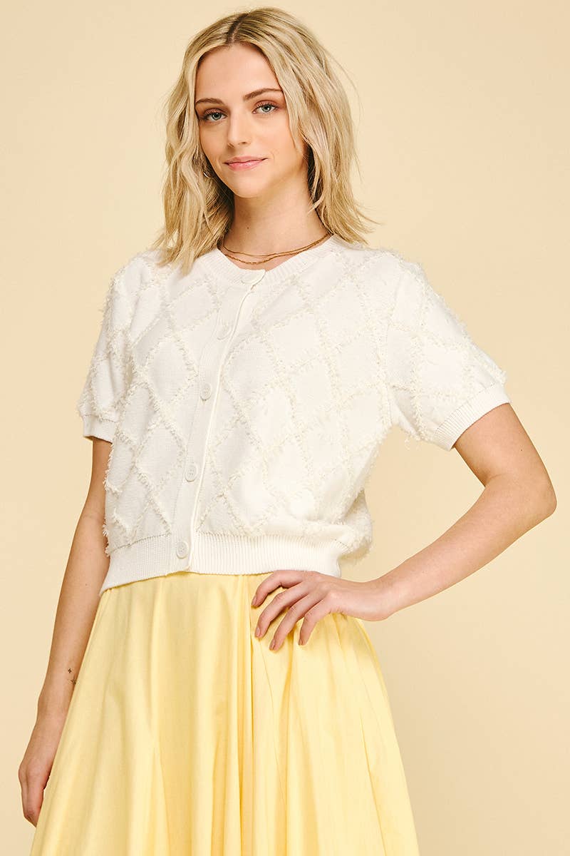 TEXTURED DIAMOND PATTERN KNIT CARDIGAN - 5956WM