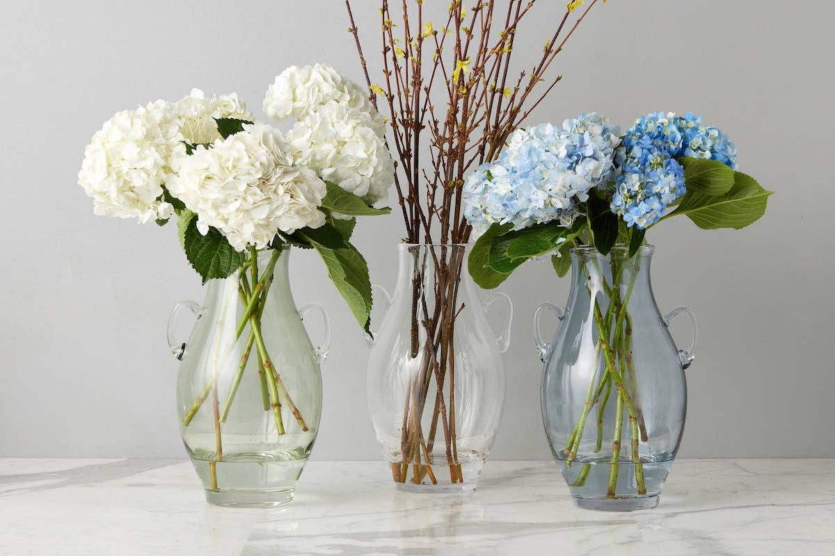 Glass Amphora Flower Vase, Large, Denim Blue