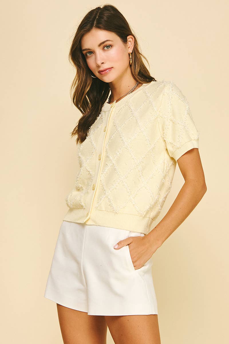 TEXTURED DIAMOND PATTERN KNIT CARDIGAN - 5956WM