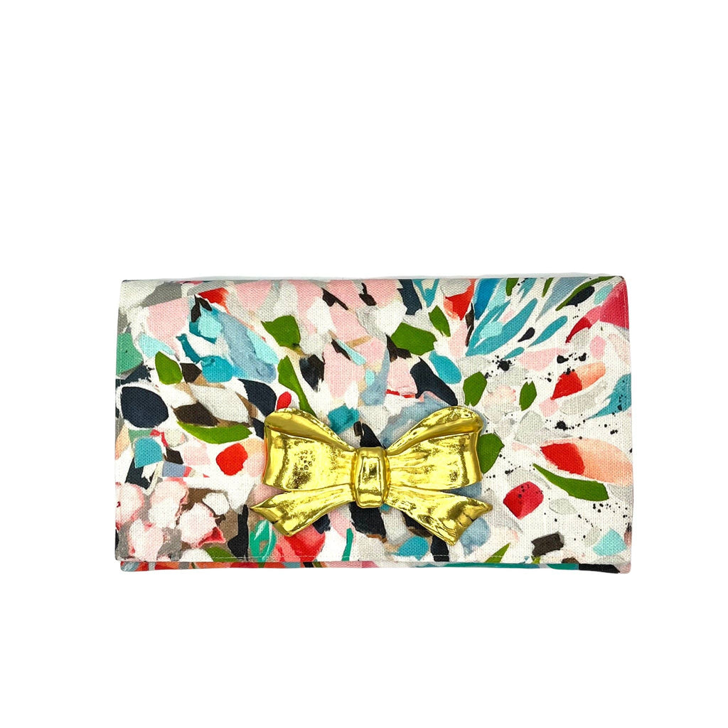 Painterly Linen Paulette Clutch w/ Pink Linen Lining