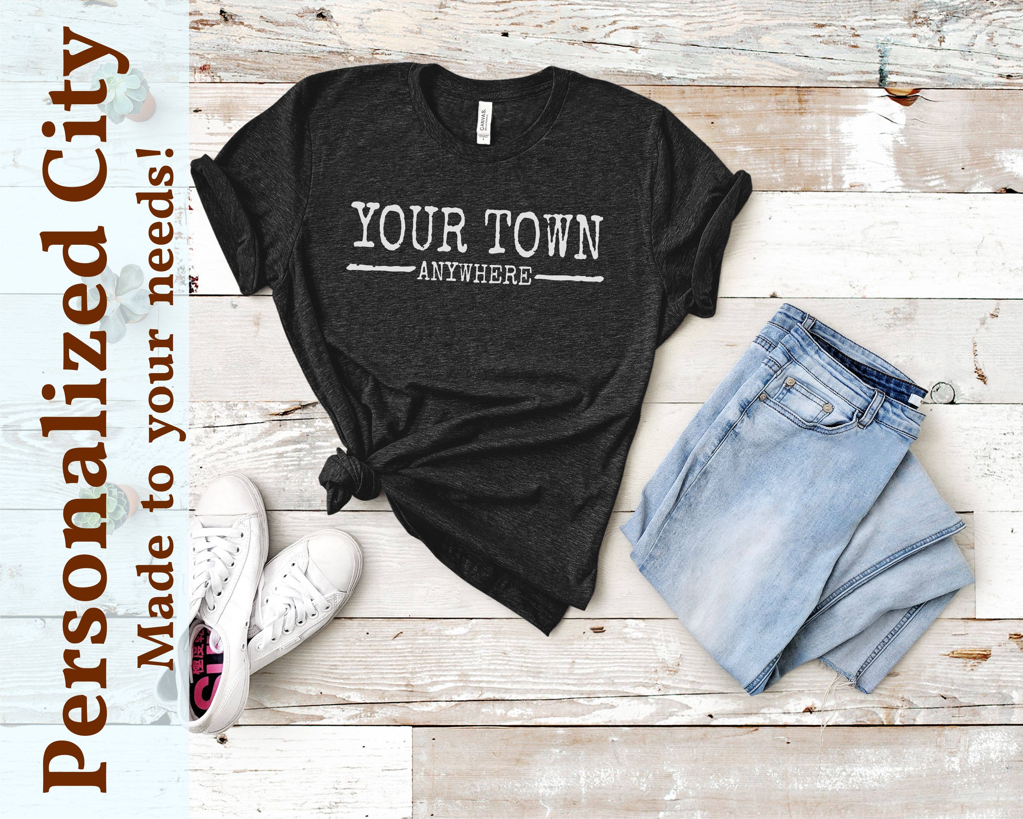 Trendy Distressed Font City Tee - Custom City or Brand Print