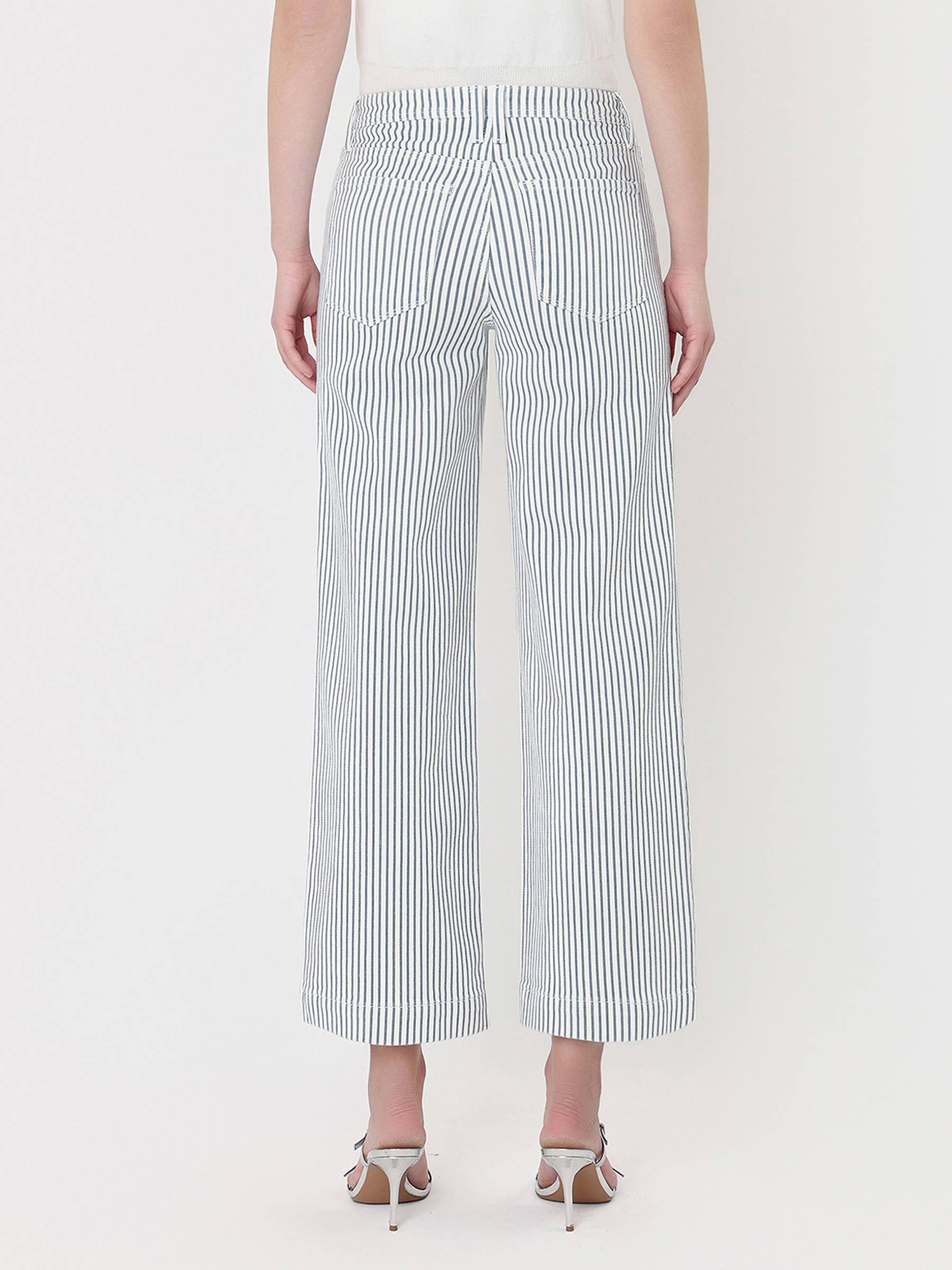 HIGH RISE PATCH POCKET CROP STRIPED WIDE LEG JEANS LV2292STR
