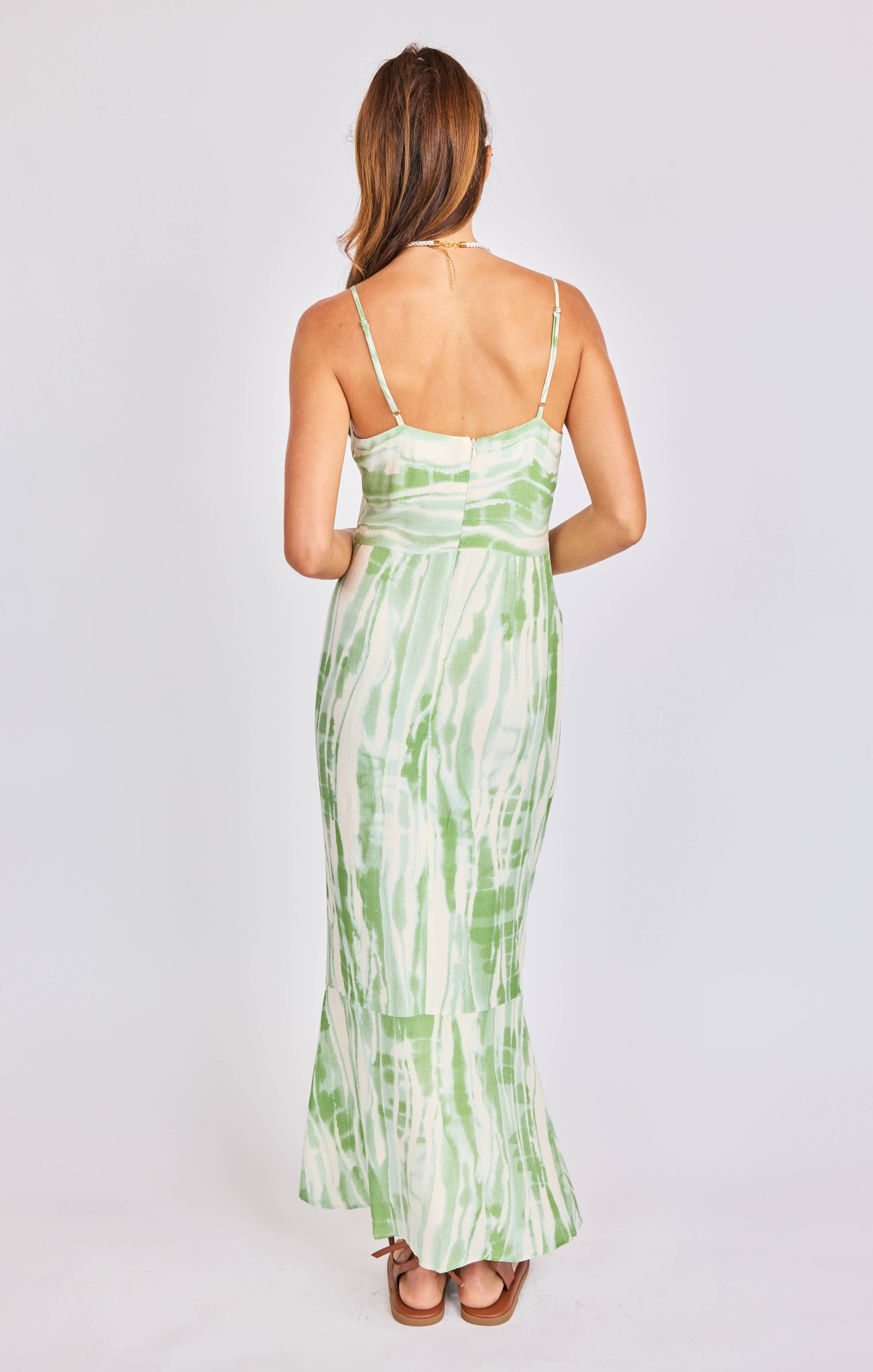 Tropical Storm Slip Dress:GREEN IVORY