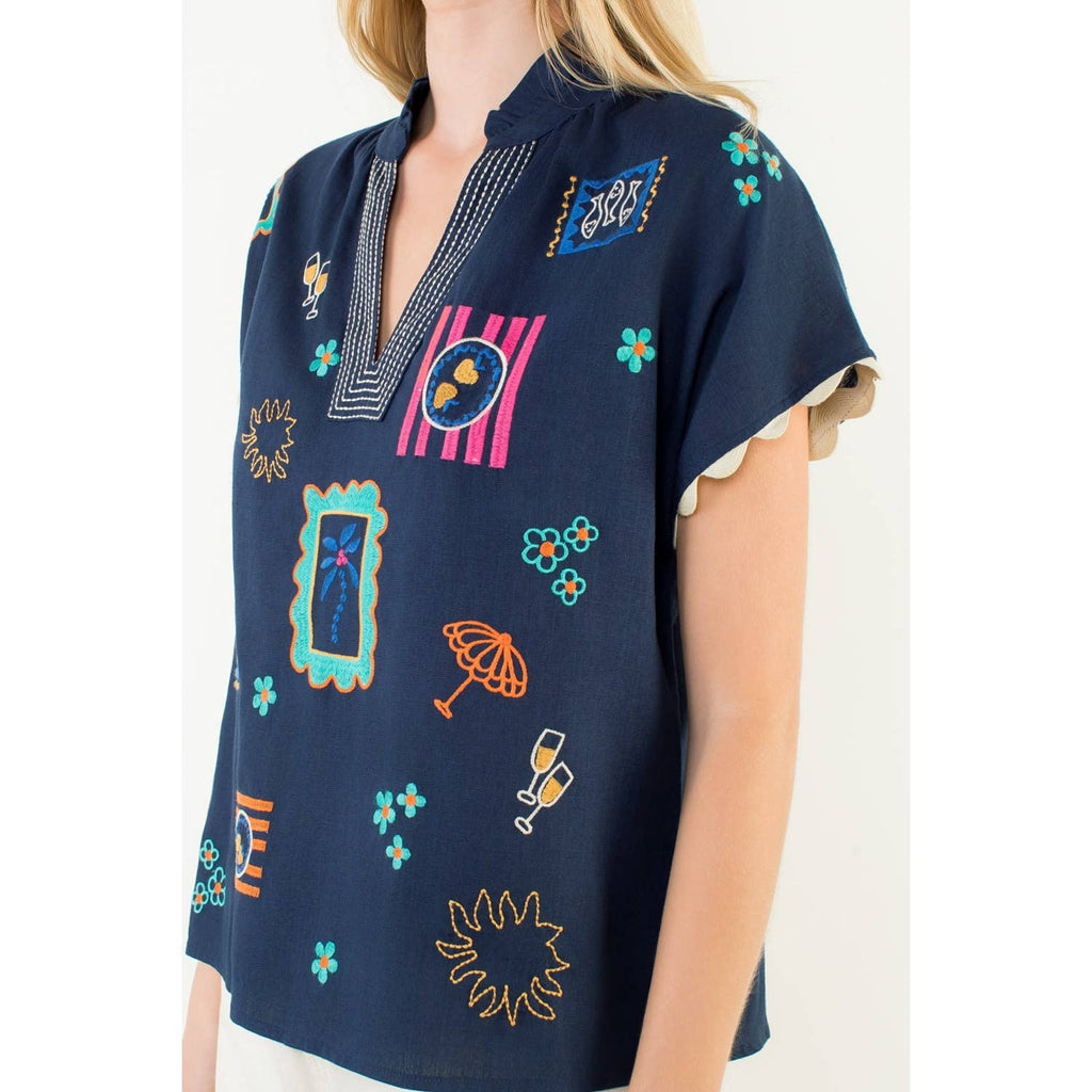 Short Sleeve Embroidery Detail Top