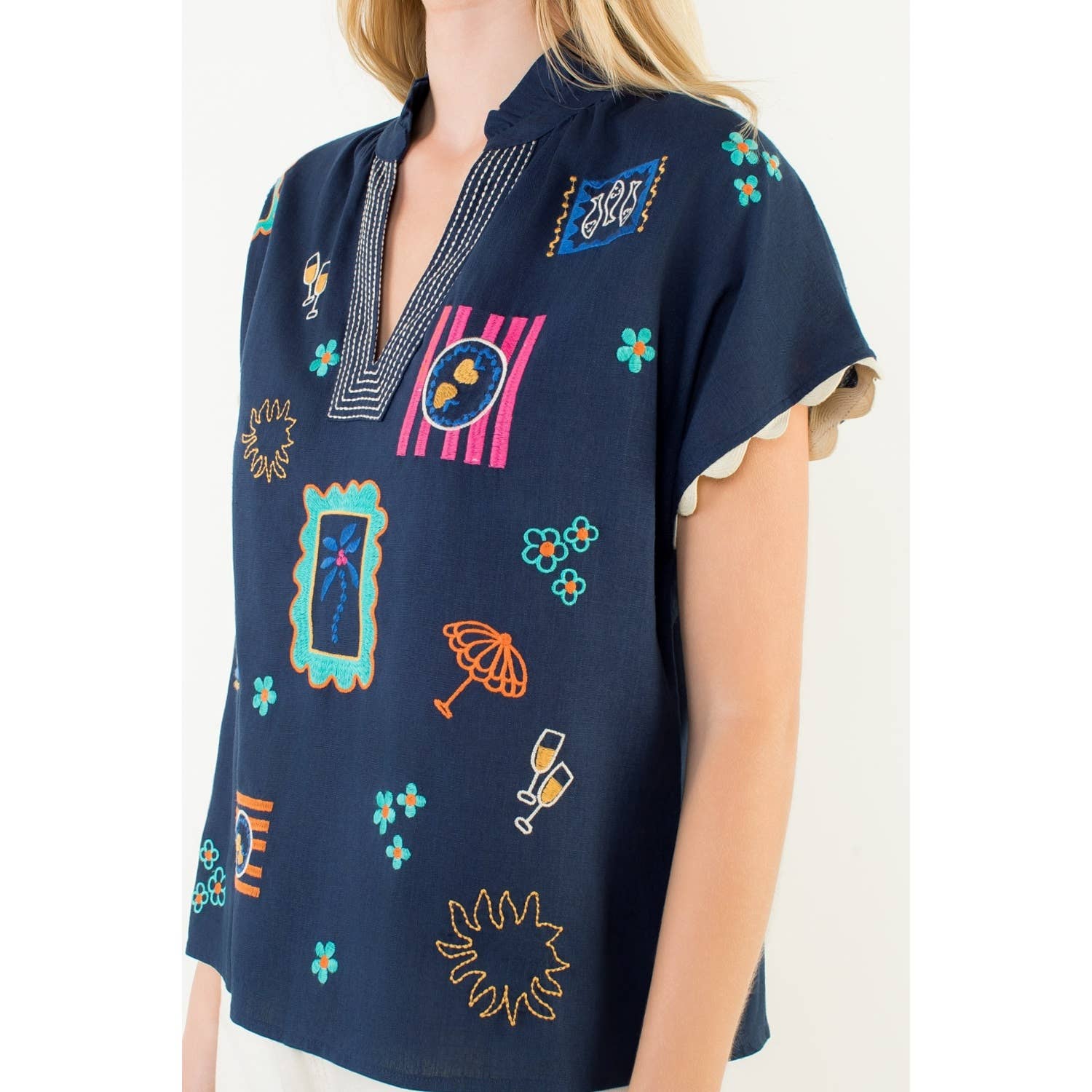 Short Sleeve Embroidery Detail Top
