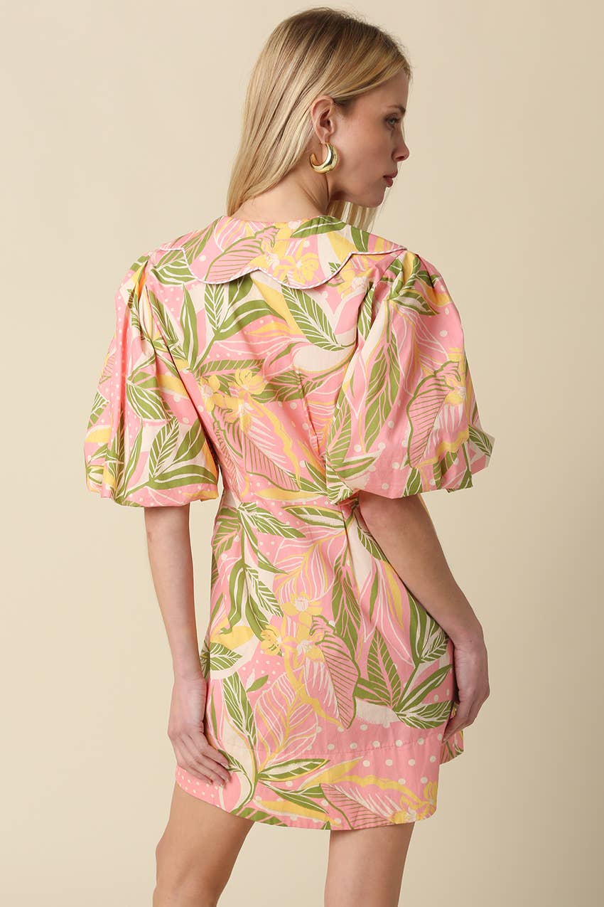 Nia Tropical Puff Sleeve Mini Dress