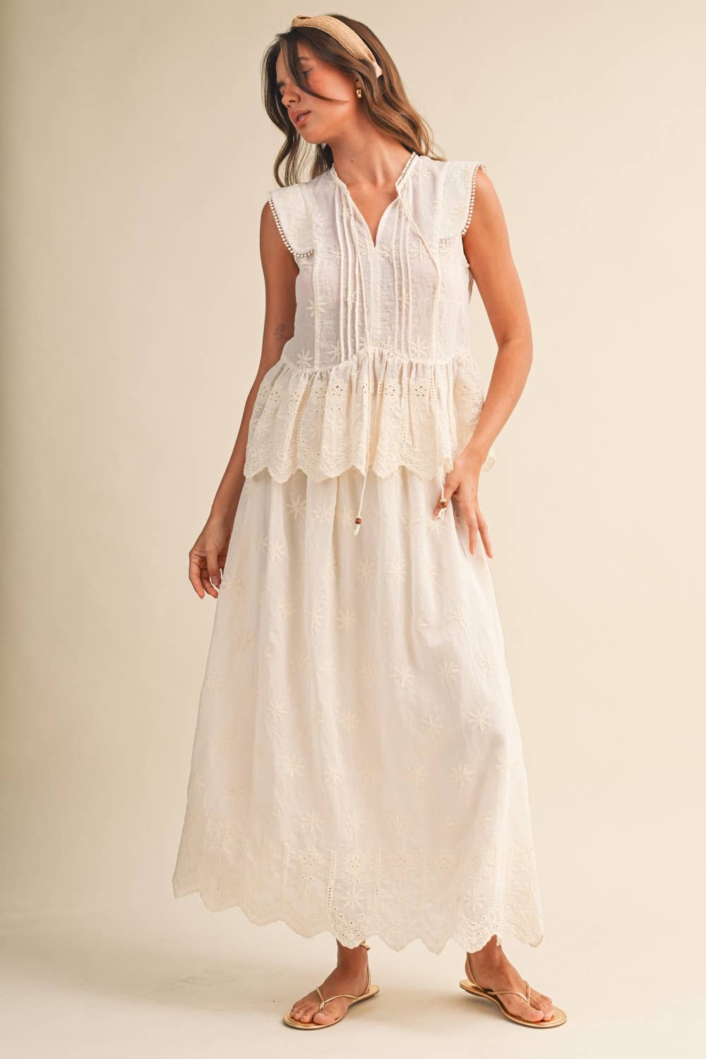 IST6153 EMBO  SCALLOP TOP AND SKIRTS SET