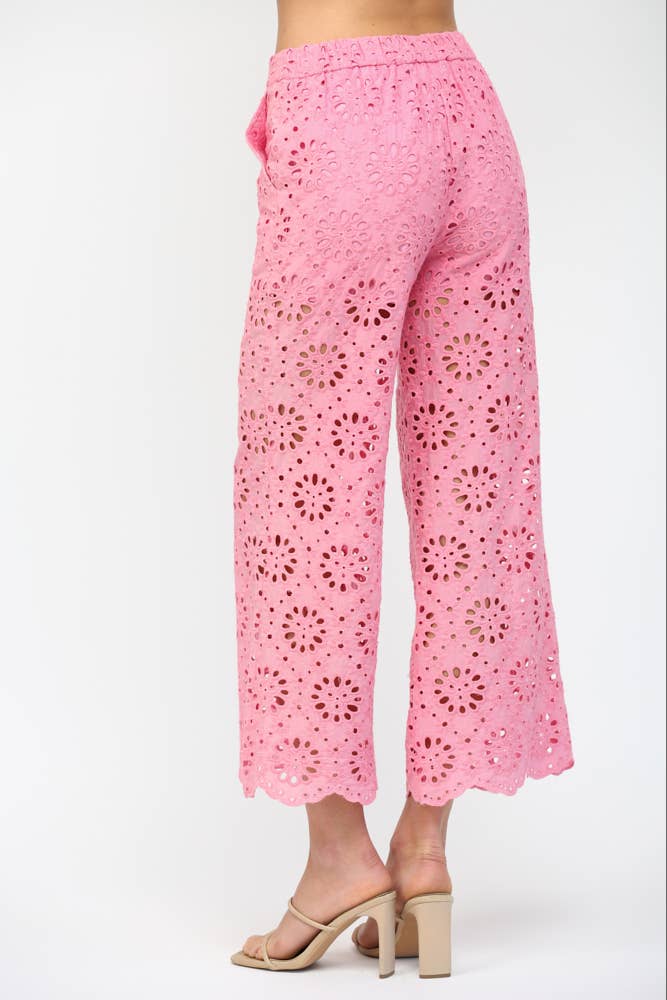 FLORAL EYELET LACE WIDE LEG CROPPED PANTS FP62036