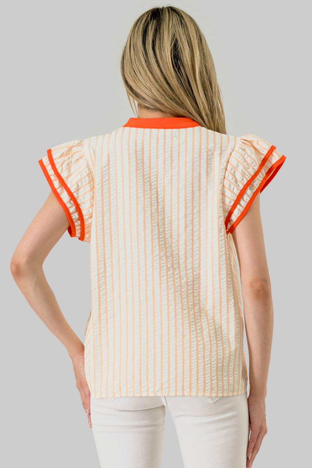 MBT 9923.. Blake Ruffle Stripe Game Day Top Orange/Orange