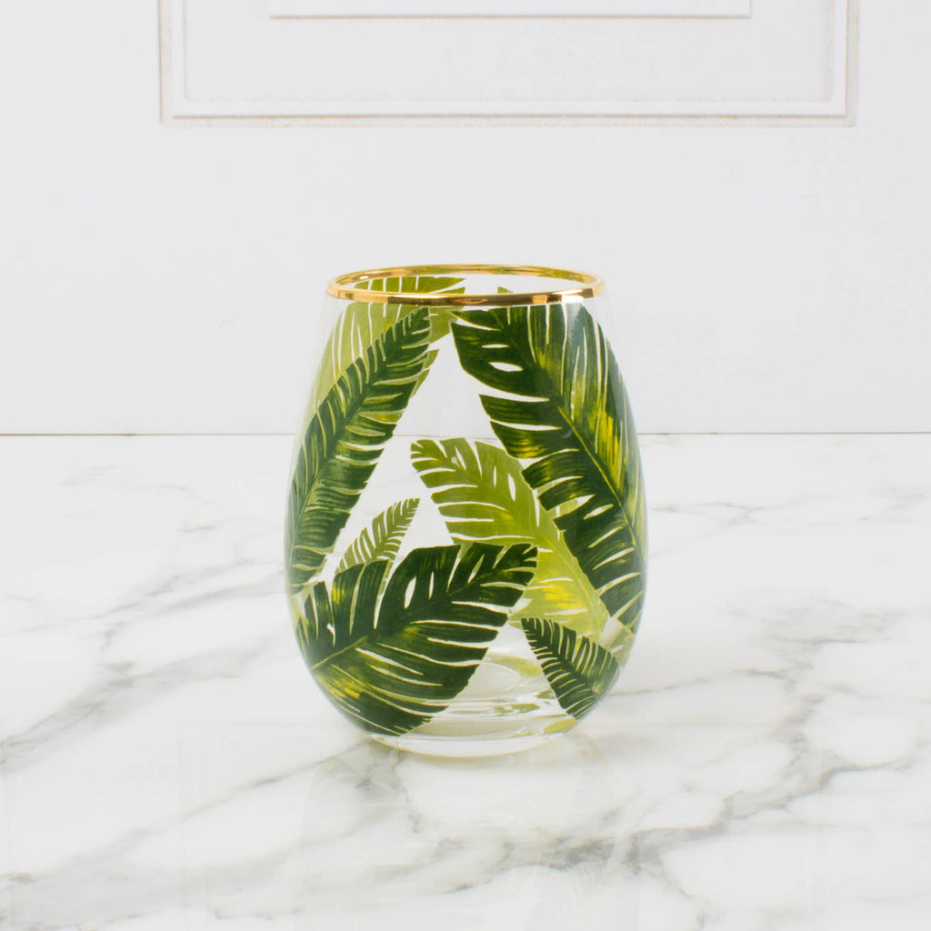 Botanical Leaf Stemless Wine Glass