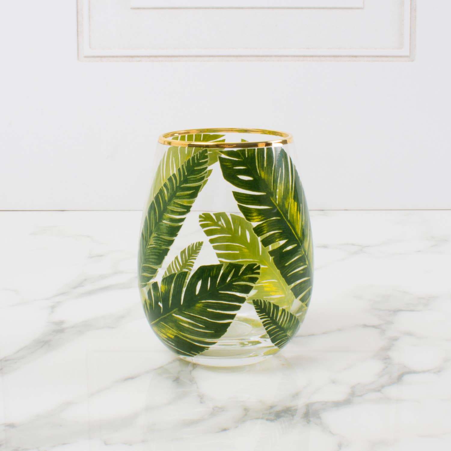 Botanical Leaf Stemless Wine Glass
