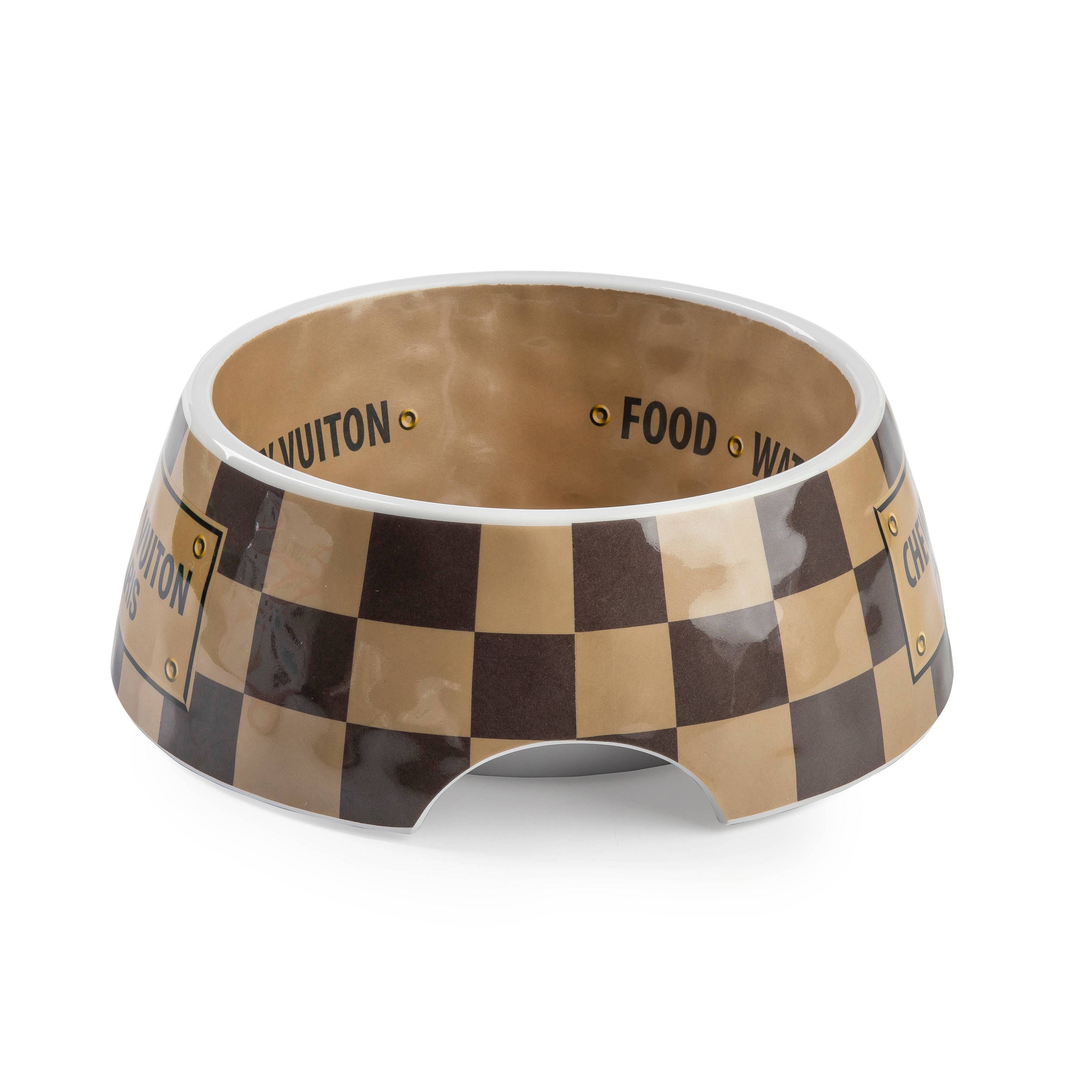 Tan Checker Chewy Vuiton Bowl - 3 Sizes!! Dog Bowls