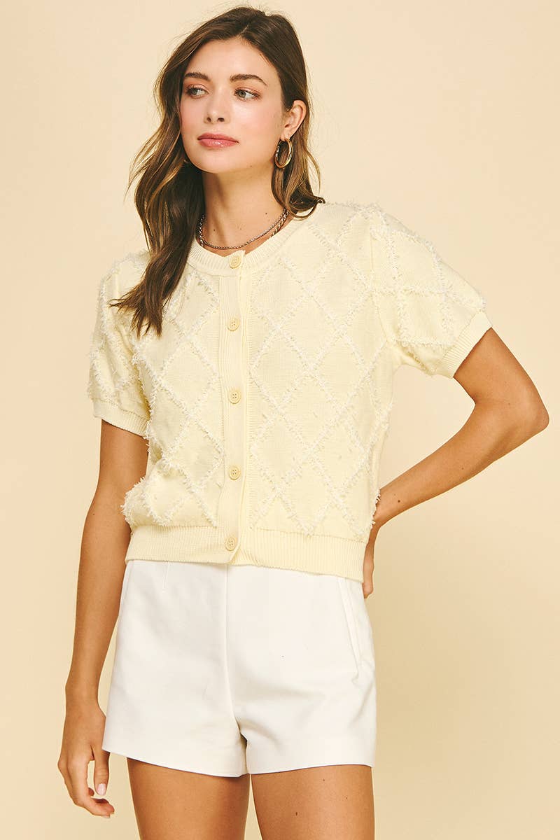TEXTURED DIAMOND PATTERN KNIT CARDIGAN - 5956WM