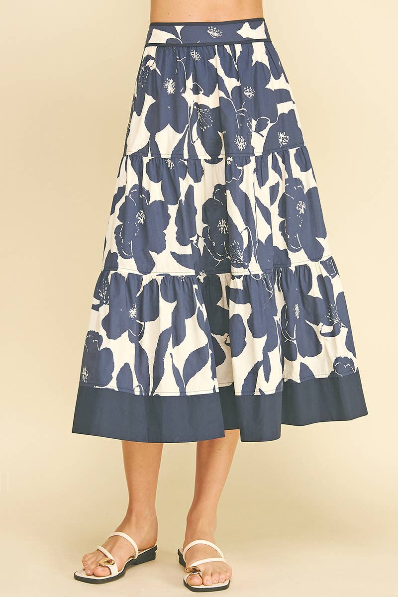 FLORAL TIERED MIDI SKIRT - 7235S