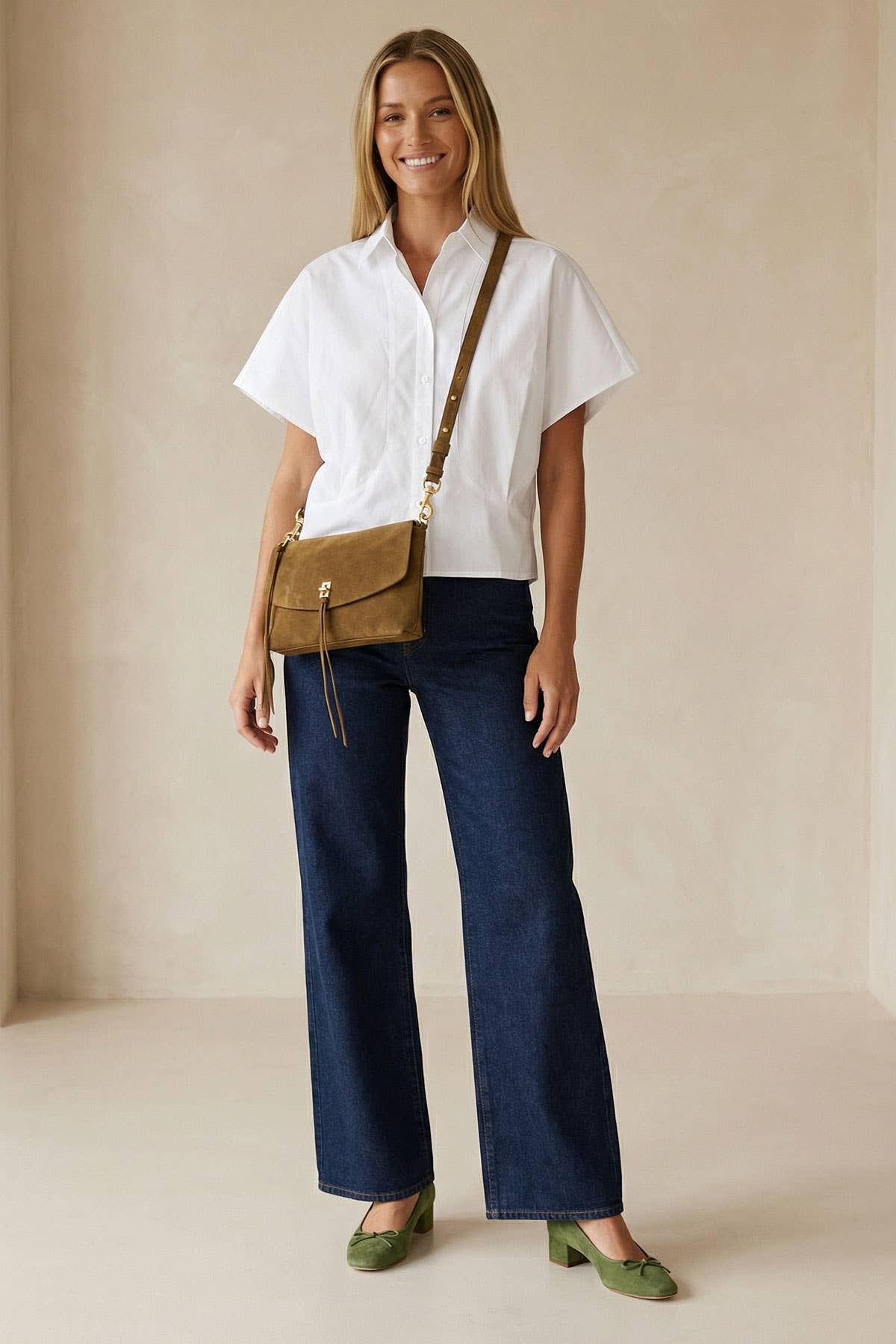 Tailored Taffeta Short Sleeve Blouse