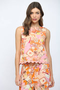 RIC-RAC TRIMMED ABSTRACT PRINT LINEN BLEND SLVL Set