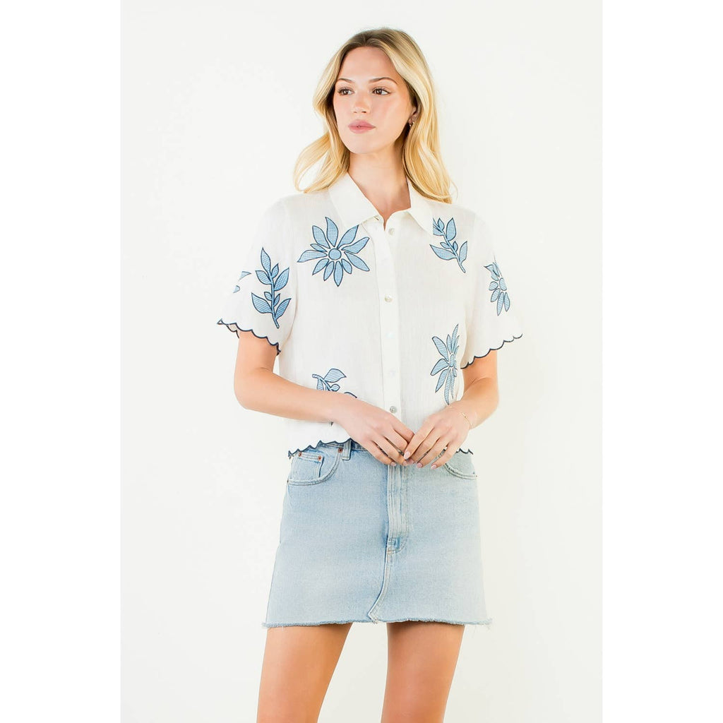 Short Sleeve Floral Embroidery Top