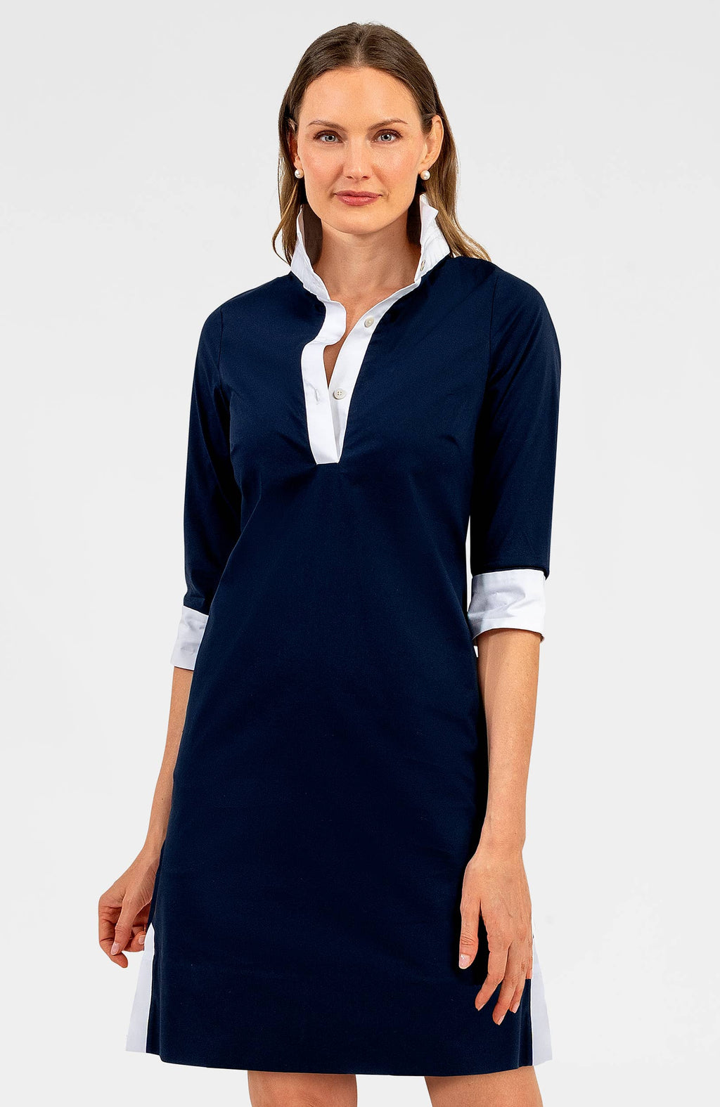 Cotton Shirt Tail Dress. - Solid