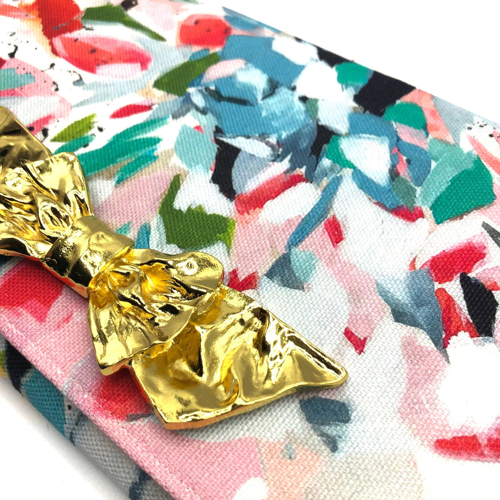 Painterly Linen Paulette Clutch w/ Pink Linen Lining