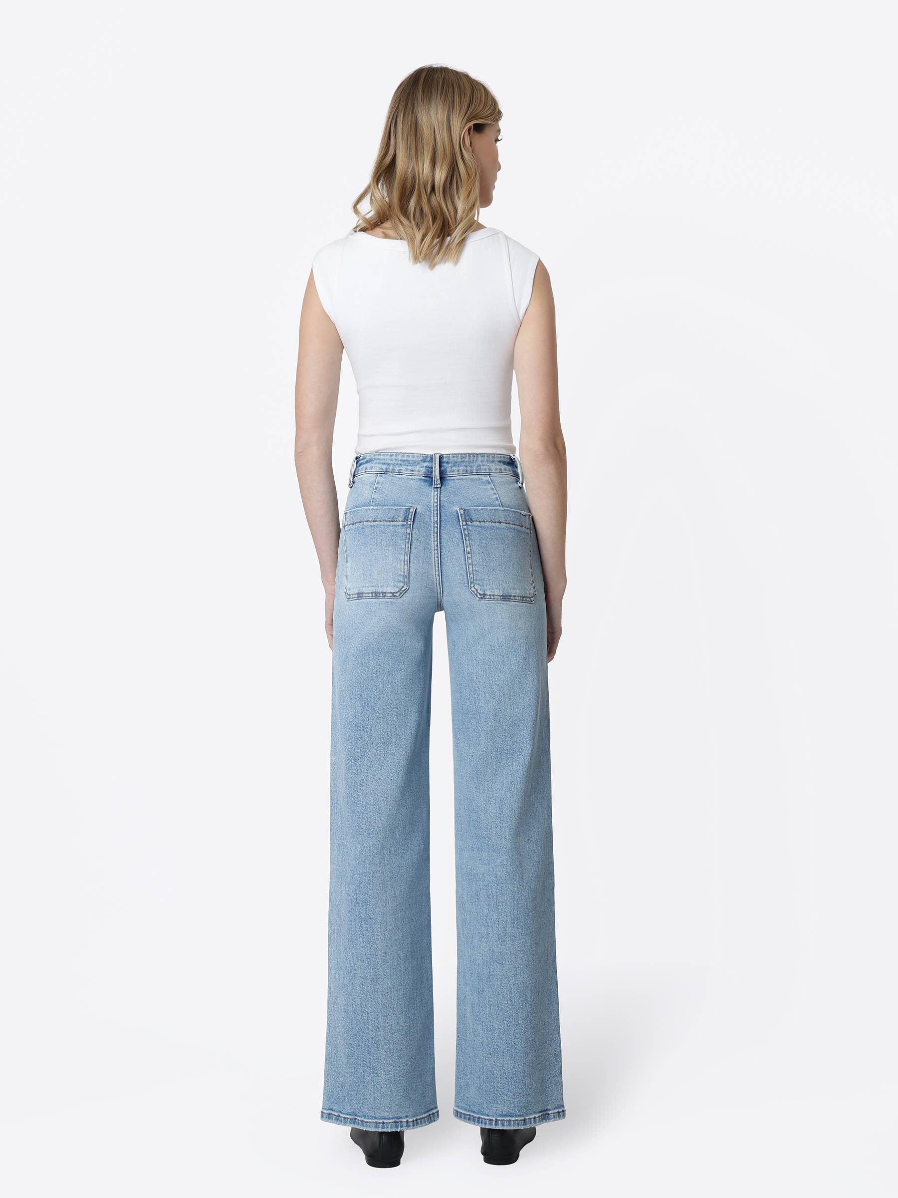 HIGH RISE PATCH POCKET PINTUCK WIDE JEANS LV2406