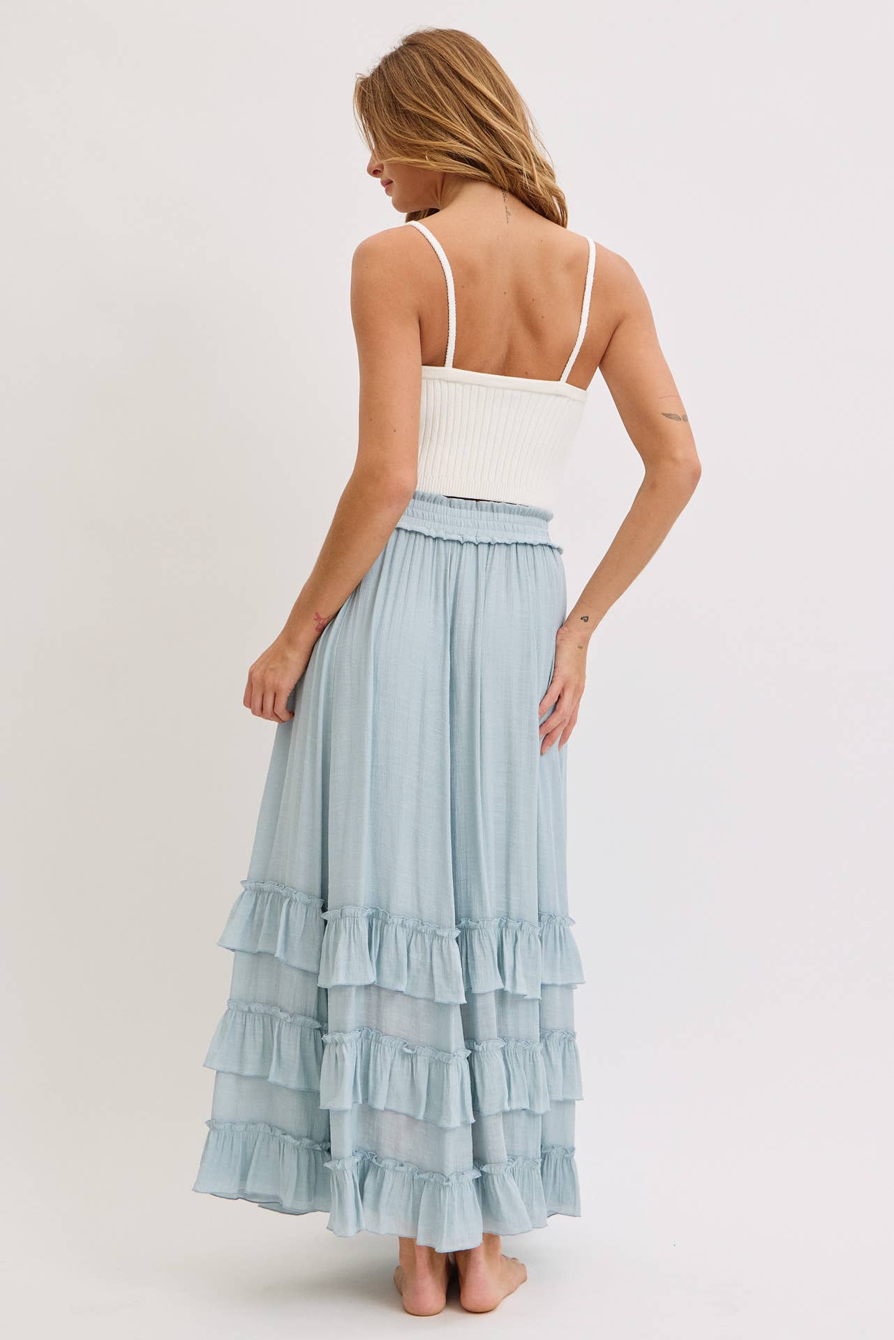 EASY FLOWY TIERED RUFFLE MAXI SKIRT