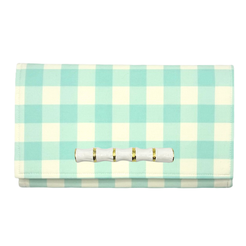 Blue and White Buffalo Check Clutch