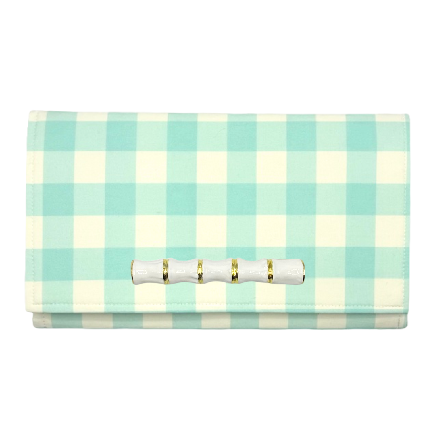 Blue and White Buffalo Check Clutch