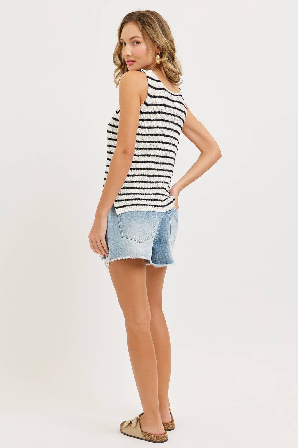 STRIPE KNIT SLEEVELESS  TANK TOP
