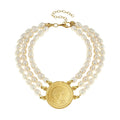 Triple Strand Freshwater Pearl Princess Diana Coin Necklace