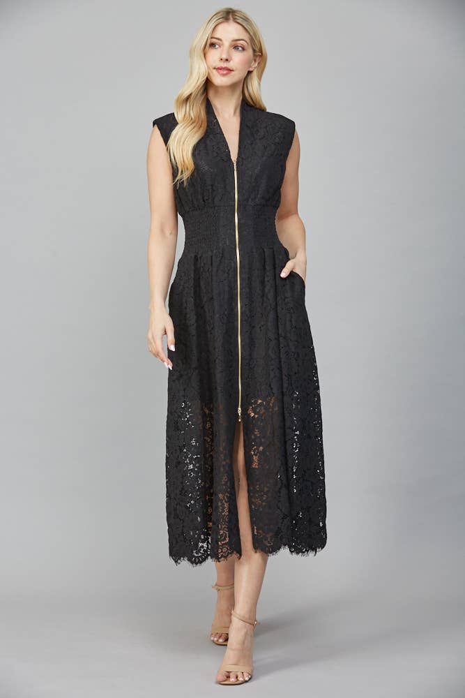 FRONT ZIP CLOSURE SLVL LACE DRESS FD34114