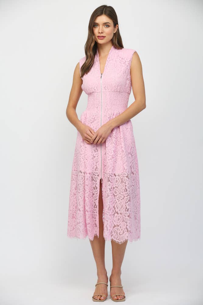 FRONT ZIP CLOSURE SLVL LACE DRESS FD34114